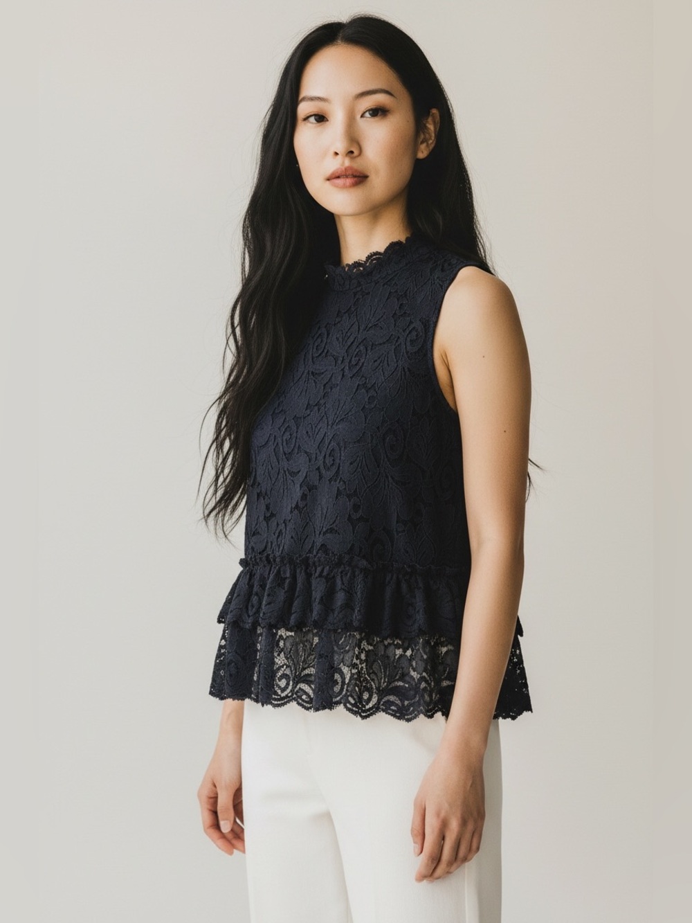 Express Top Black Lace Sleeve High Neck size L